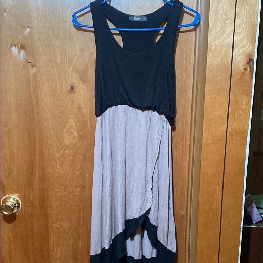 Black and Tan Asymmetrical Sleeveless  Racerback Wrap Dress Small Summer Feminin